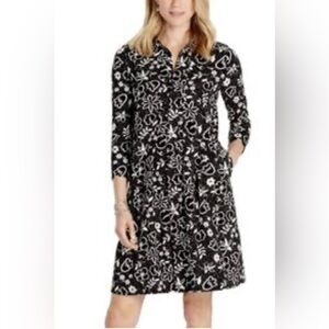 Women’s J. Jill Mixed Media Shirt Dress Black Print Loungewear Resortwear Size M